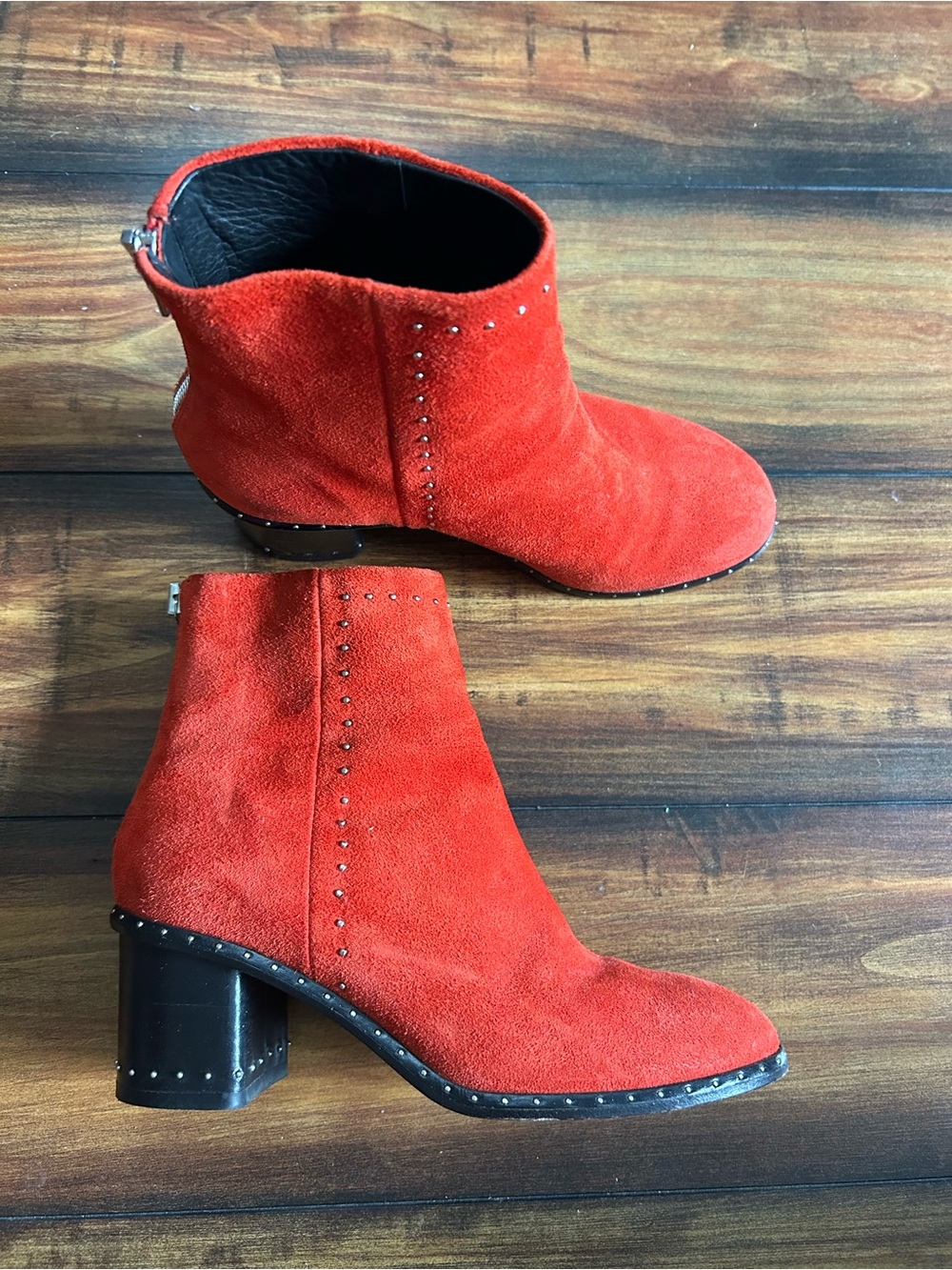 rag & bone Red Suede Studded Ankle Boots